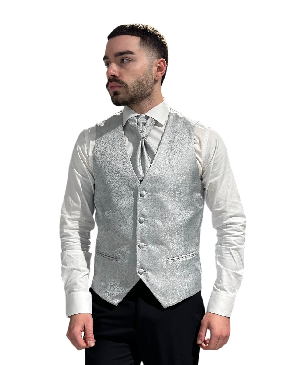 SINGLE BREASTED DAMASK WAISTCOAT GREY